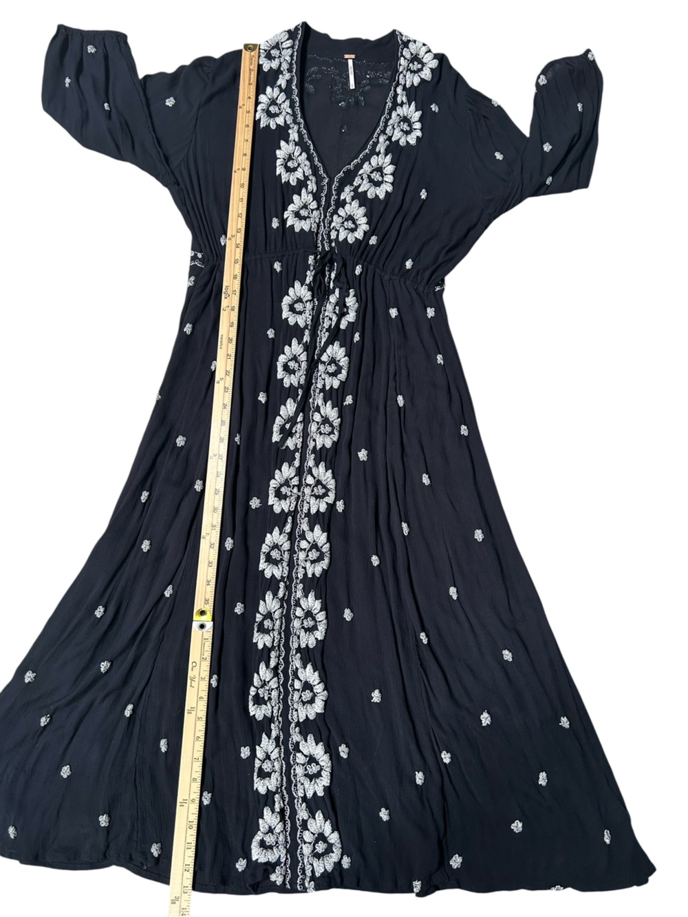 Free People Fable Embroidered Peasant Boho Midi Dress White Floral Embroidery, M - Picture 9 of 11